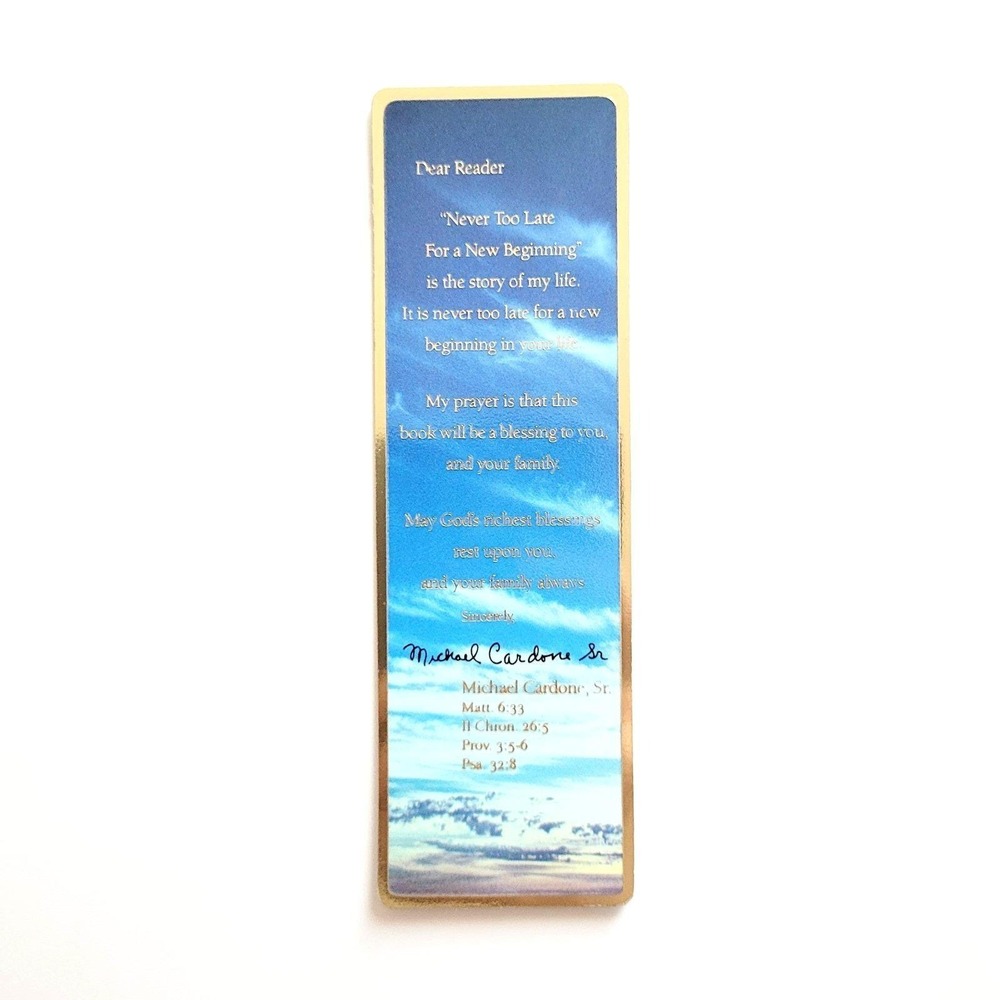 Vintage 80s promotional Bookmark Never Too Late New Beginning Michael Cardone Sr